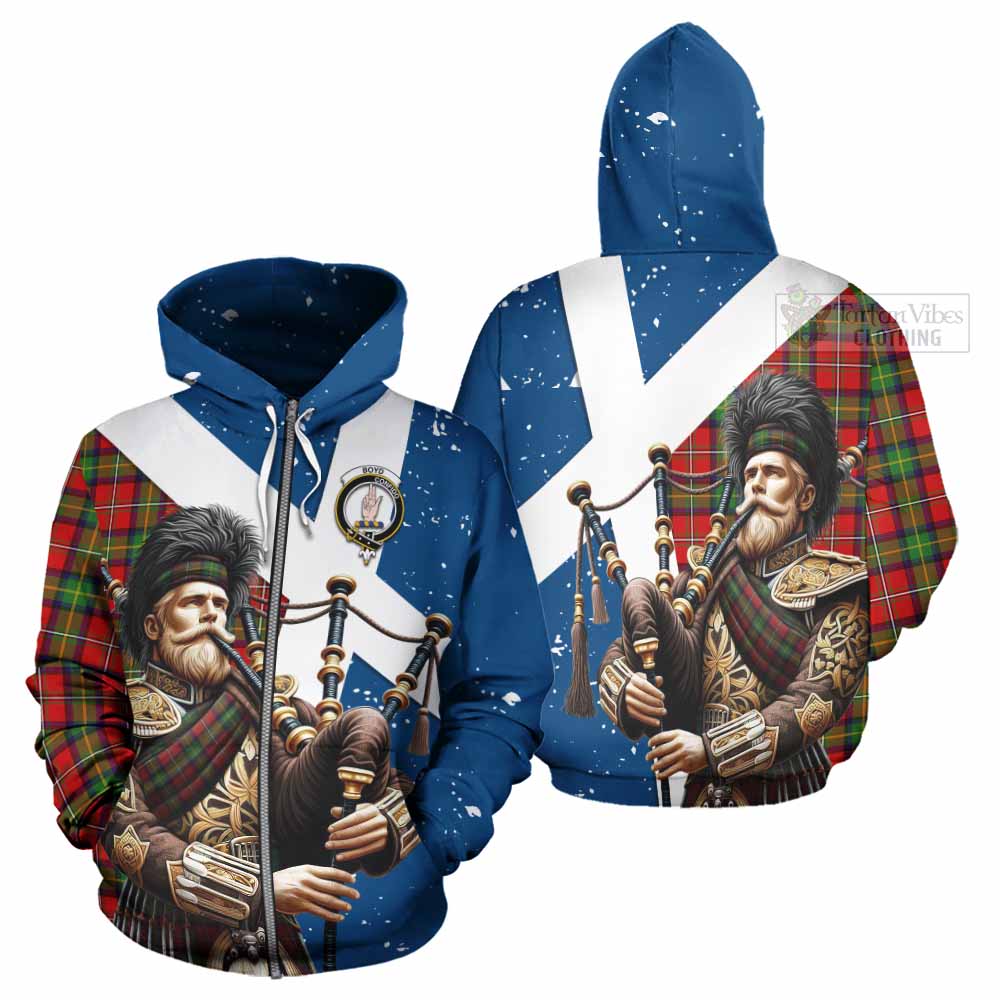 Tartan Vibes Clothing Boyd Tartan Hoodie with Family Crest Scottish Bagpiper Vibes