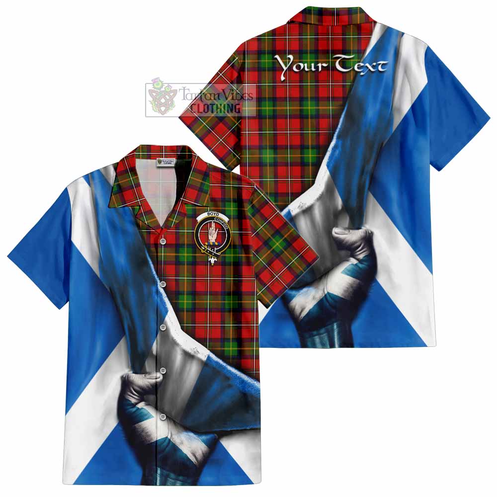 Tartan Vibes Clothing Boyd Tartan Short Sleeve Button Shirt with Family Crest Scotland Patriotic Style