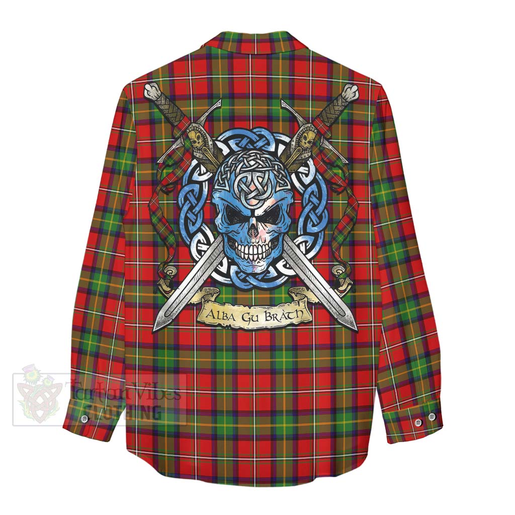 Tartan Vibes Clothing Boyd Tartan Women's Casual Shirt with Family Crest Celtic Skull Style