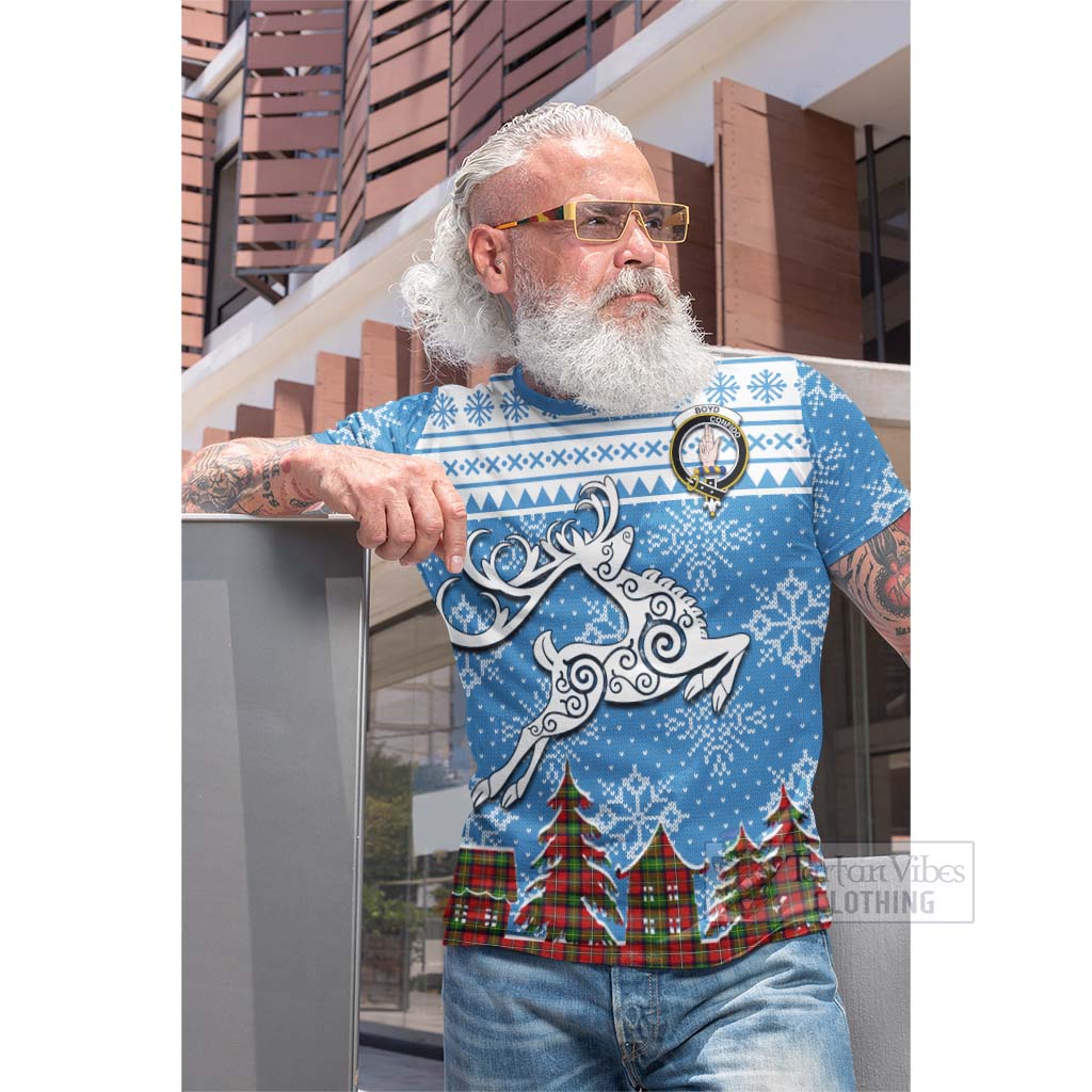 Tartan Vibes Clothing Boyd Clan Christmas Cotton T-shirt Celtic Reindeer Style