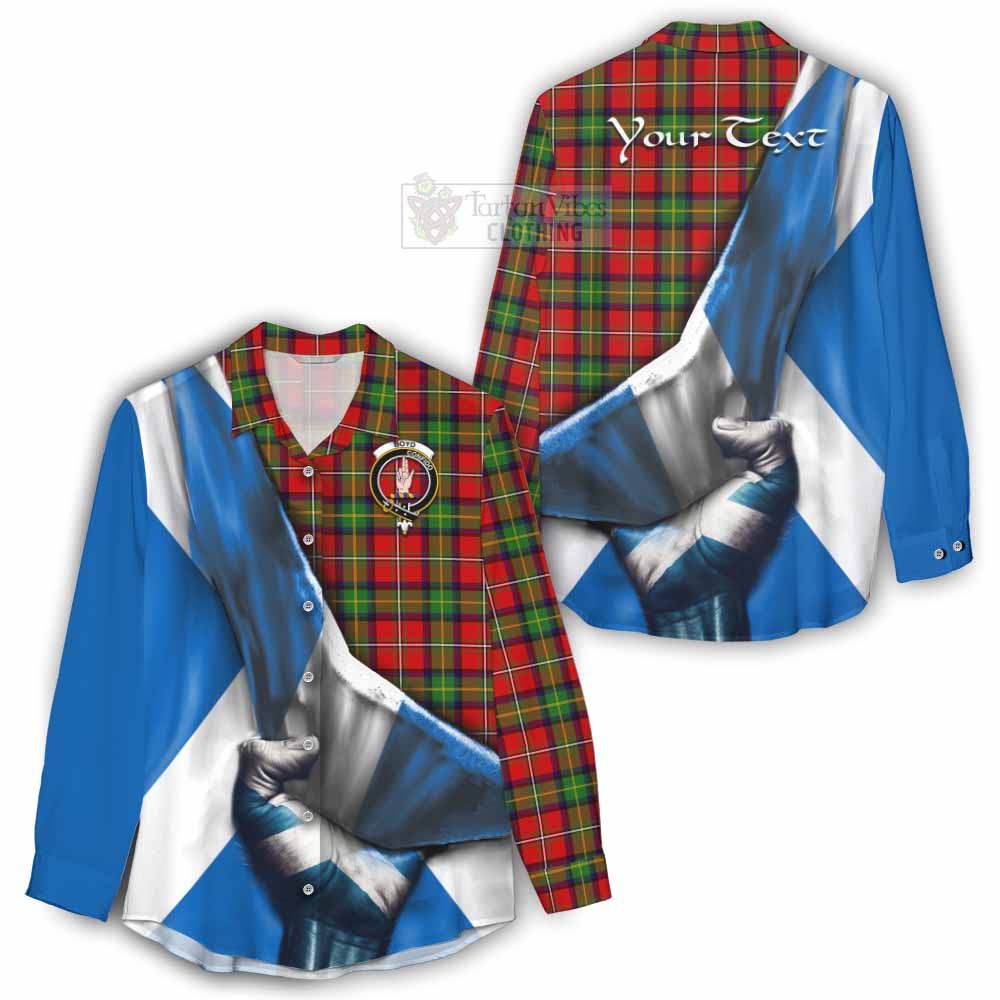 Tartan Vibes Clothing Boyd Tartan Women's Casual Shirt with Family Crest Scotland Patriotic Style