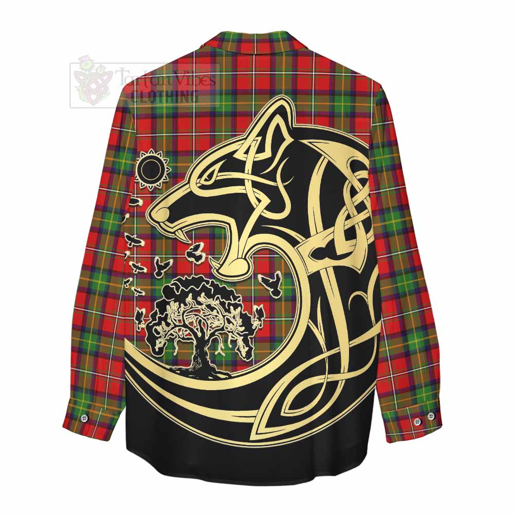 Tartan Vibes Clothing Boyd Tartan Women's Casual Shirt with Family Crest Celtic Wolf Style