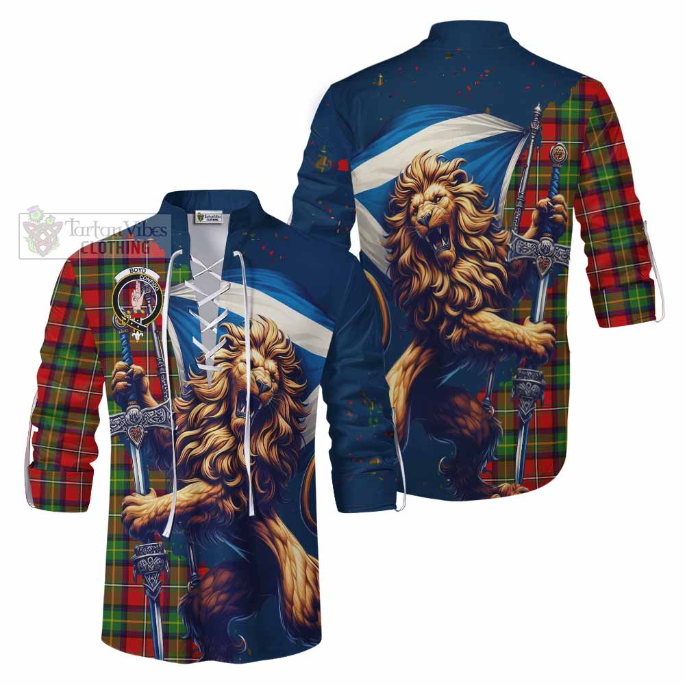 Tartan Vibes Clothing Boyd Tartan Family Crest Ghillie Kilt Shirt with Scottish Majestic Lion