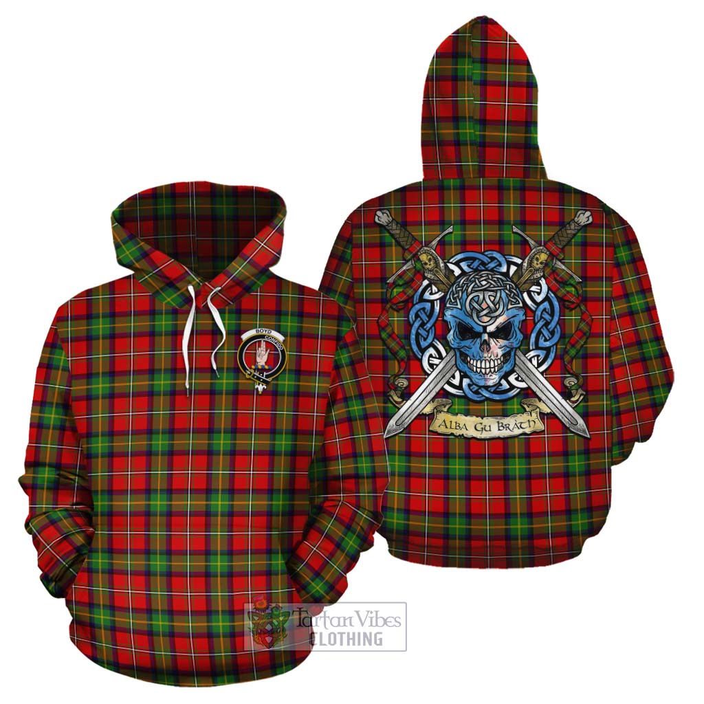 Tartan Vibes Clothing Boyd Tartan Cotton Hoodie with Family Crest Celtic Skull Style