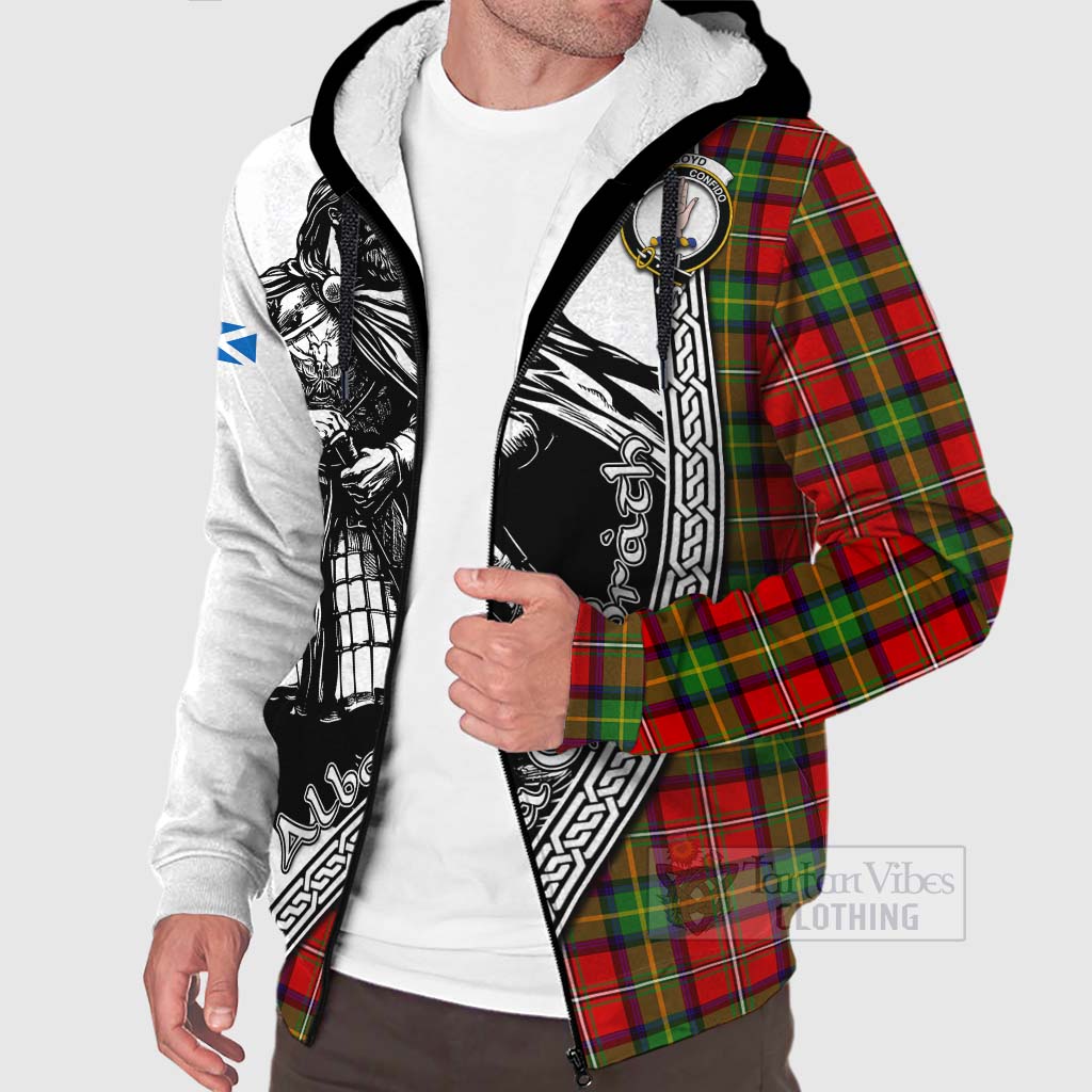 Tartan Vibes Clothing Boyd Tartan Clan Crest Sherpa Hoodie with Highlander Warrior Celtic Style