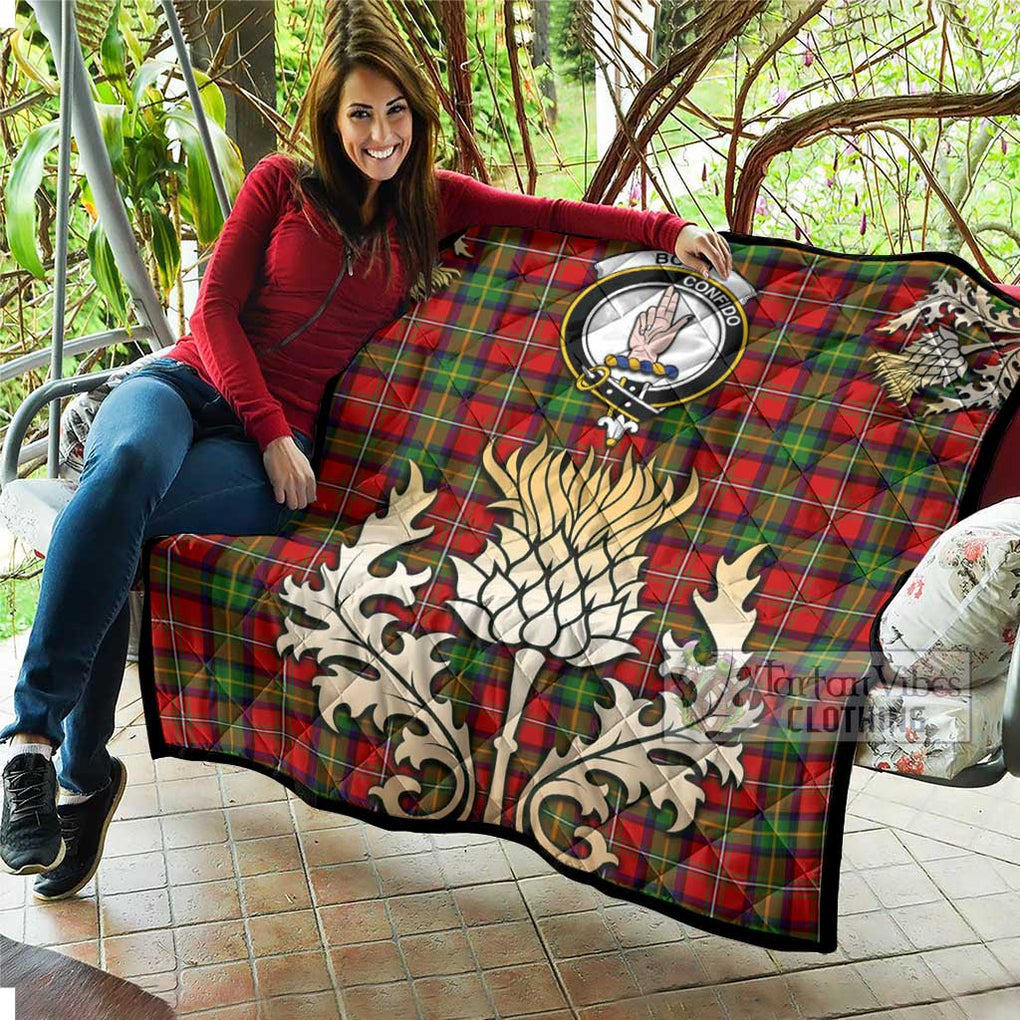 Tartan Vibes Clothing Boyd Tartan Quilt with Family Crest and Golden Thistle Style