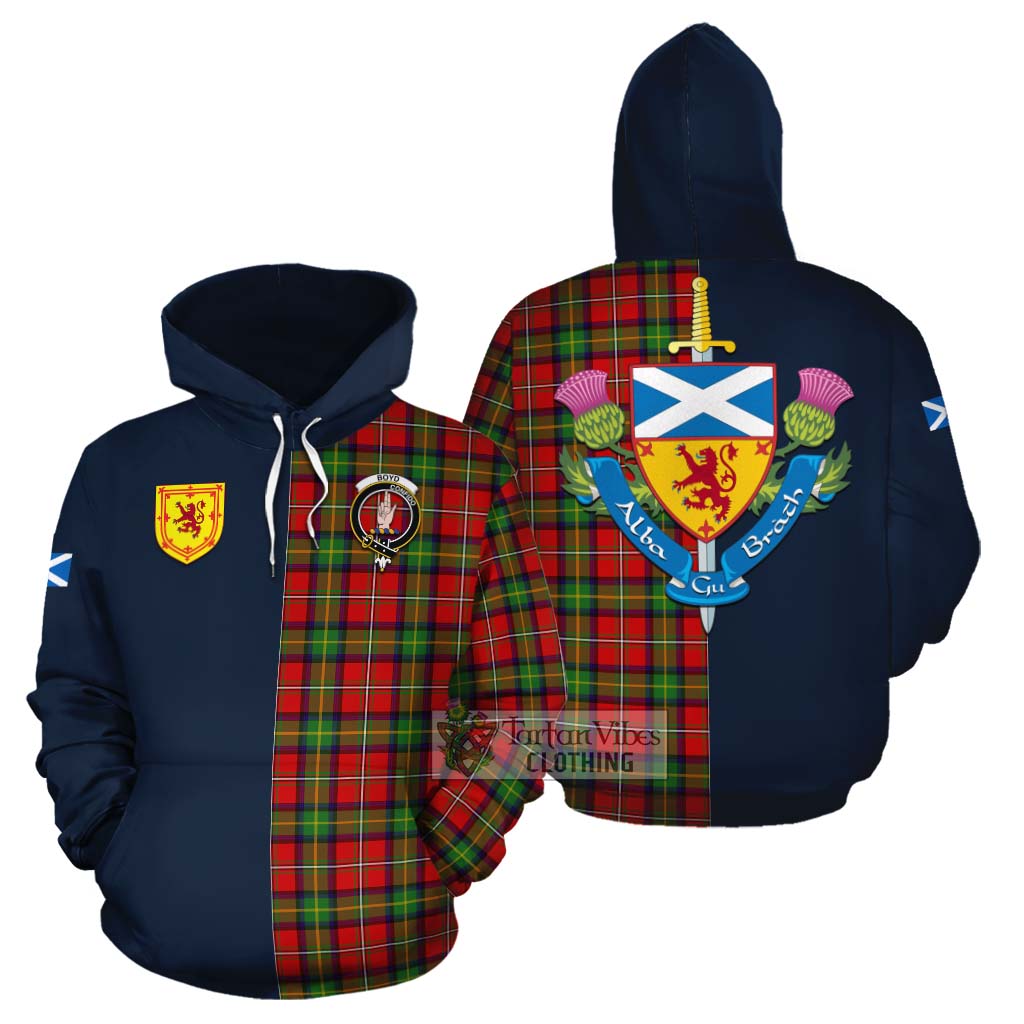 Tartan Vibes Clothing Boyd Tartan Cotton Hoodie Alba with Scottish Lion Royal Arm Half Style