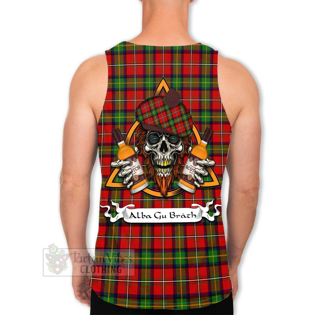 Tartan Vibes Clothing Boyd Tartan Men's Tank Top with Family Crest and Bearded Skull Holding Bottles of Whiskey