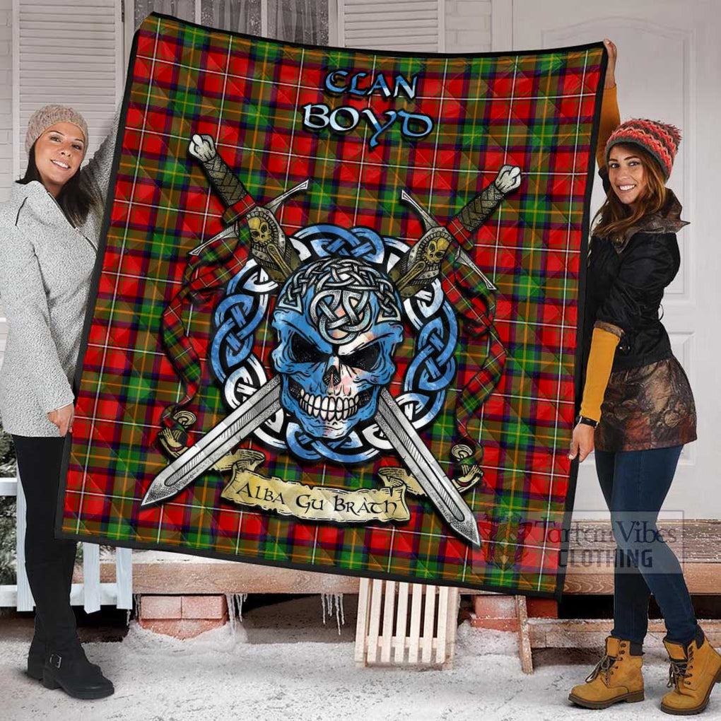 Tartan Vibes Clothing Boyd Tartan Quilt with Celtic Skull Alba Gu Brath Style