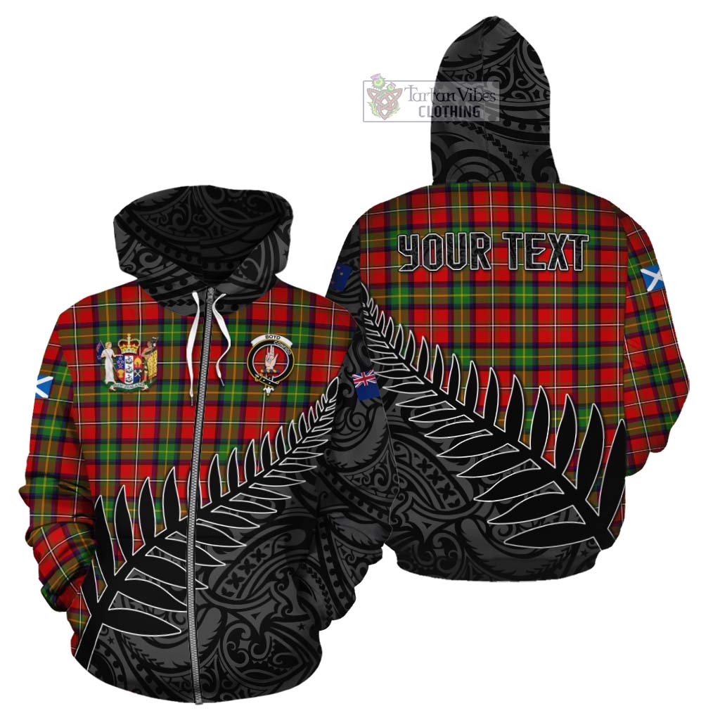 Tartan Vibes Clothing Boyd Crest Tartan Cotton Hoodie with New Zealand Silver Fern Half Style