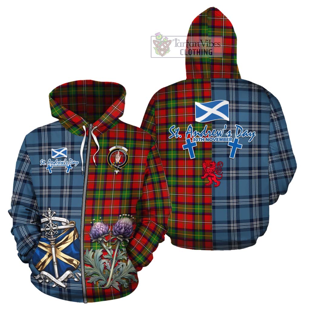 Tartan Vibes Clothing Boyd Tartan Cotton Hoodie Happy St. Andrew's Day Half Tartan Style