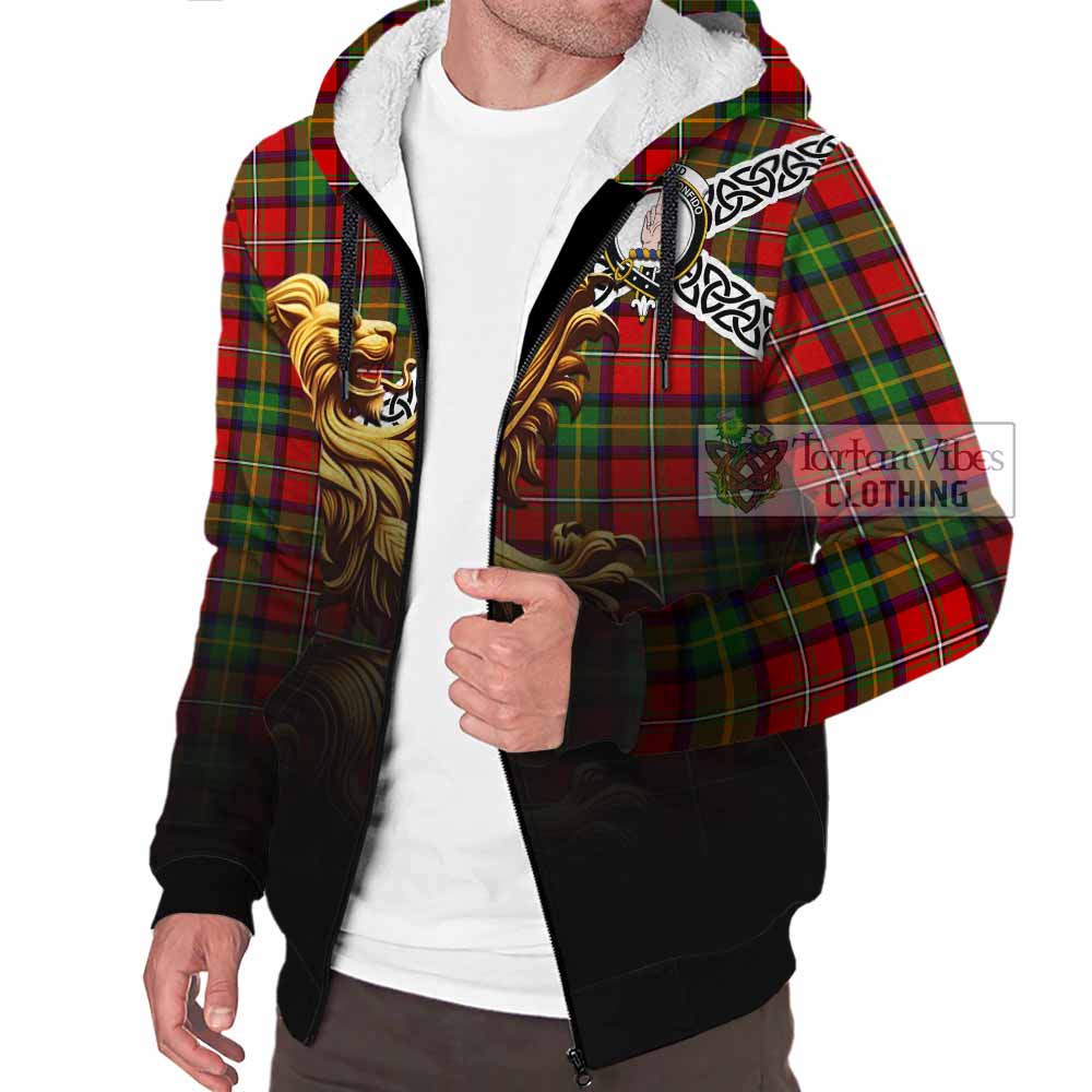 Boyd Crest Tartan Sherpa Hoodie with Golden Lion Emblem Celtic Style - Tartan Vibes Clothing