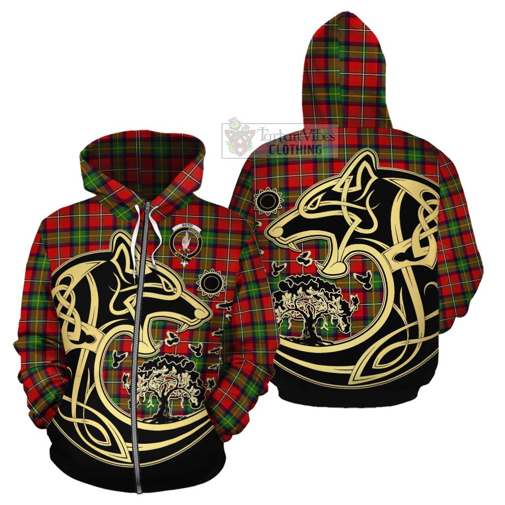 Tartan Vibes Clothing Boyd Tartan Cotton Hoodie with Family Crest Celtic Wolf Style