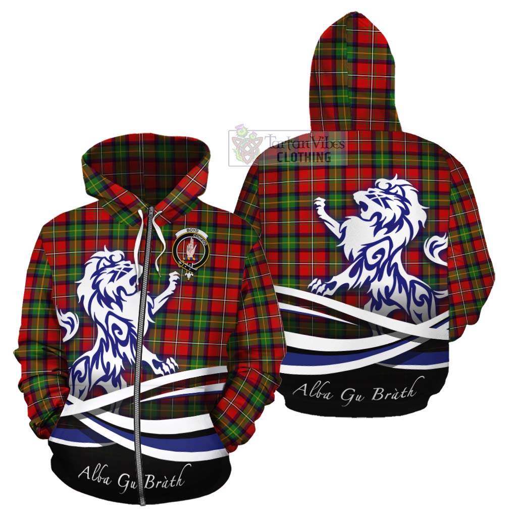 Tartan Vibes Clothing Boyd Tartan Cotton Hoodie with Alba Gu Brath Regal Lion Emblem