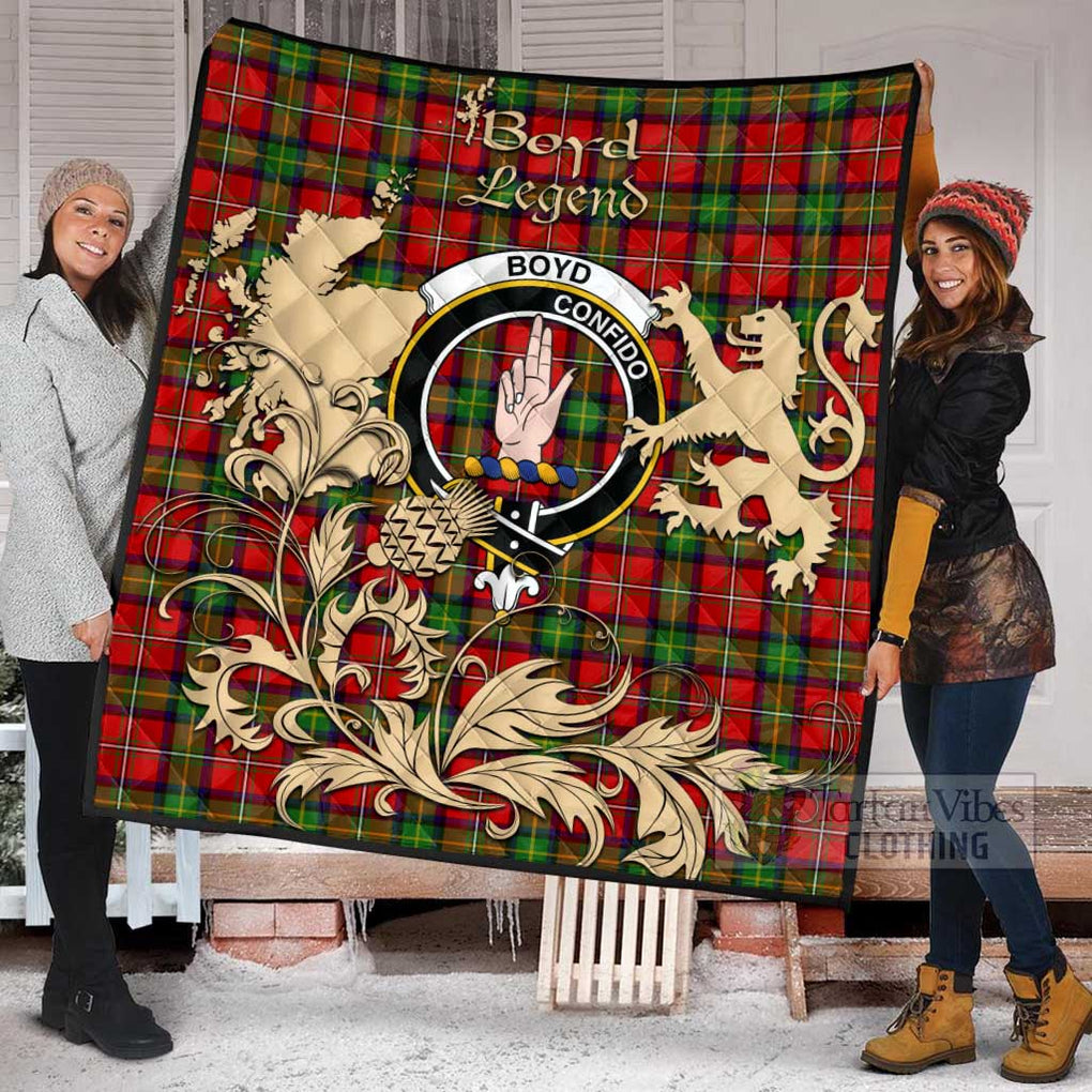 Tartan Vibes Clothing Boyd Tartan Quilt with Family Crest and Scottish Symbol Style