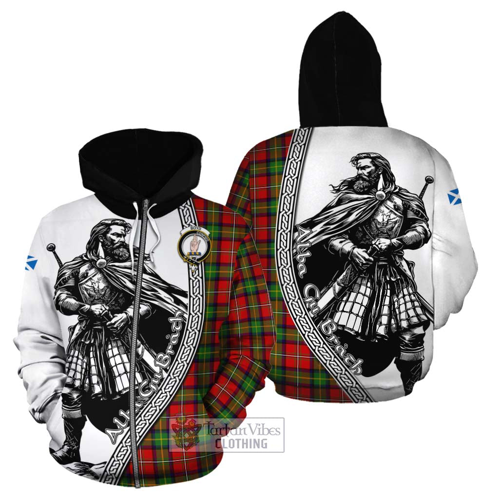 Tartan Vibes Clothing Boyd Tartan Clan Crest Cotton Hoodie with Highlander Warrior Celtic Style