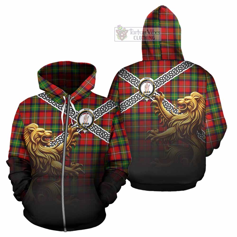 Boyd Crest Tartan Hoodie with Golden Lion Emblem Celtic Style Zip Hoodie - Tartan Vibes Clothing