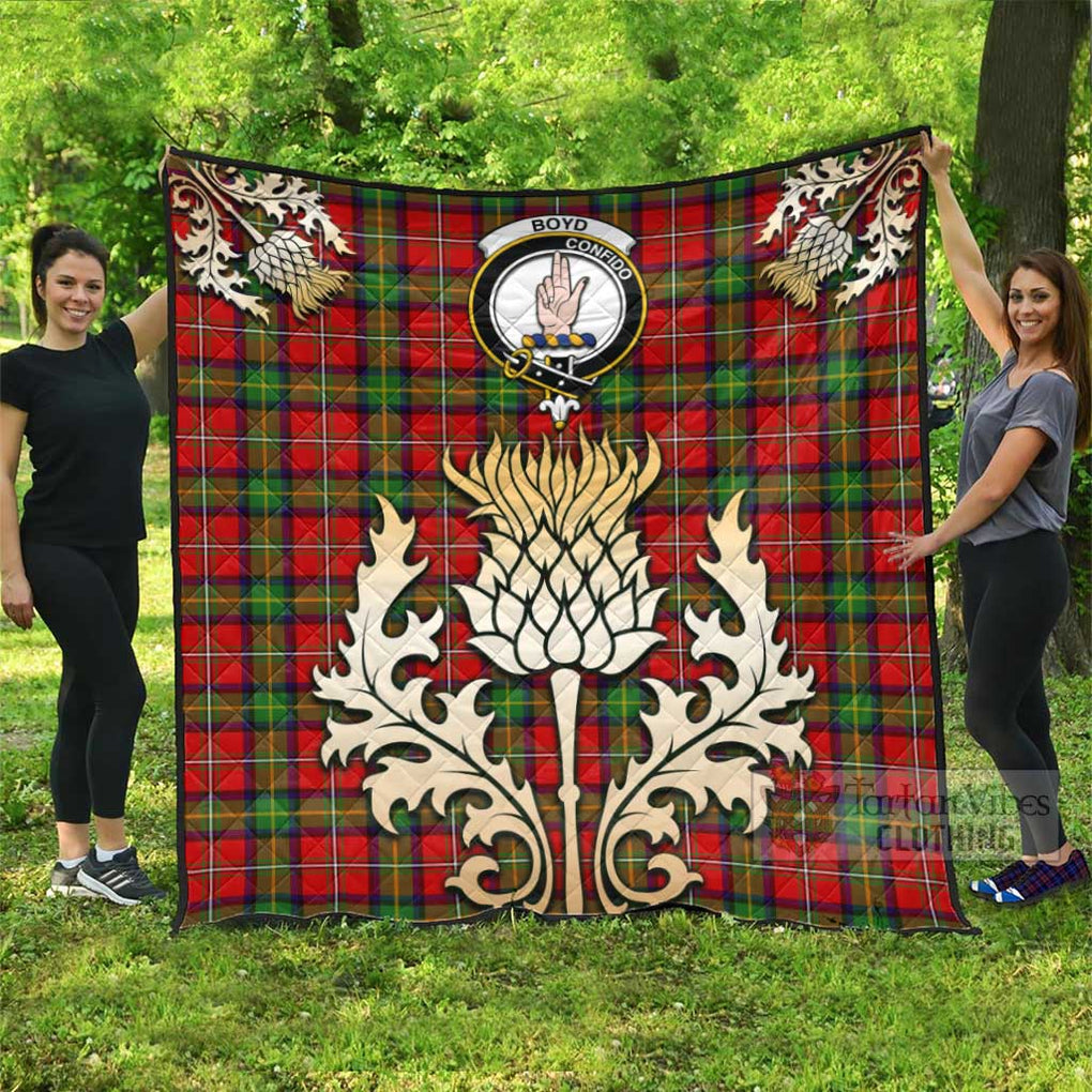 Tartan Vibes Clothing Boyd Tartan Quilt with Family Crest and Golden Thistle Style