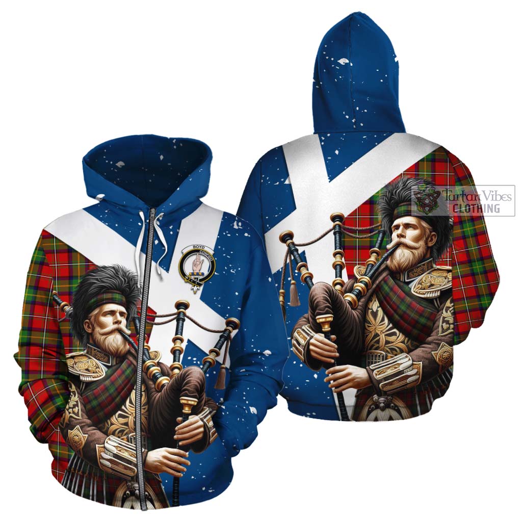 Tartan Vibes Clothing Boyd Tartan Cotton Hoodie with Family Crest Scottish Bagpiper Vibes