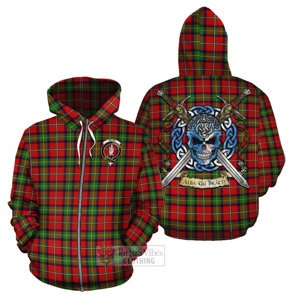 Tartan Vibes Clothing Boyd Tartan Cotton Hoodie with Family Crest Celtic Skull Style