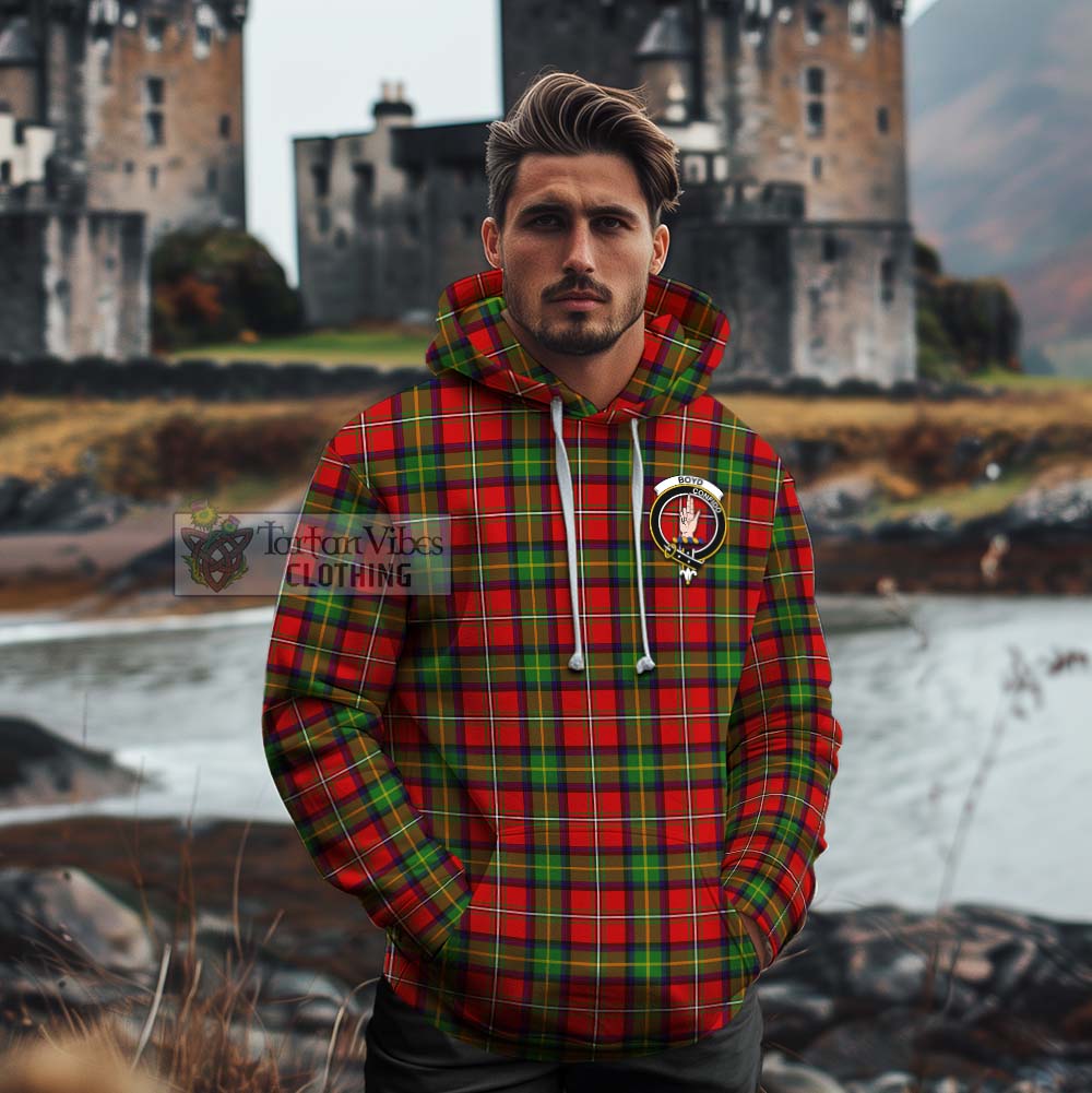 Tartan Vibes Clothing Boyd Tartan Cotton Hoodie with Family Crest Celtic Skull Style