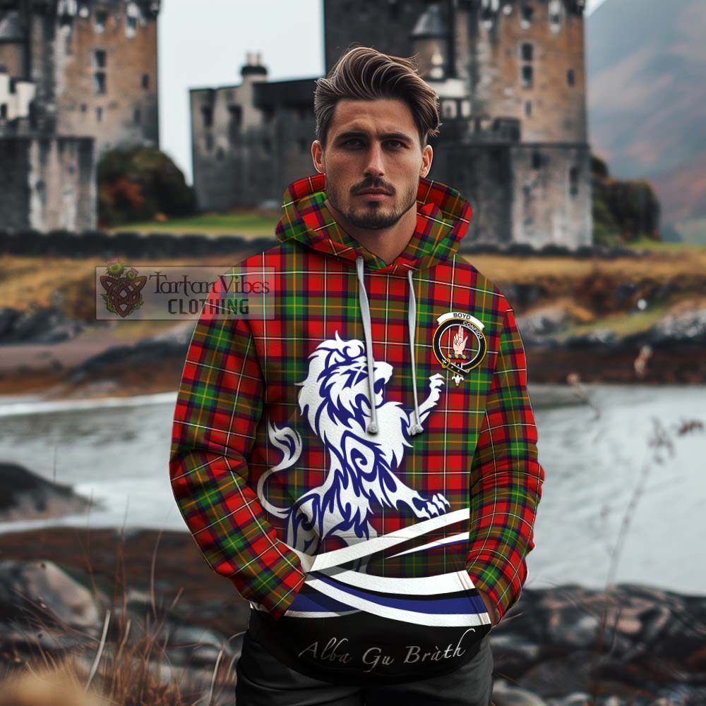 Tartan Vibes Clothing Boyd Tartan Cotton Hoodie with Alba Gu Brath Regal Lion Emblem