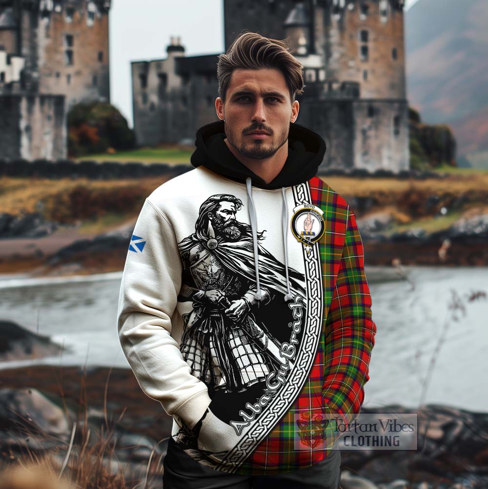 Tartan Vibes Clothing Boyd Tartan Clan Crest Cotton Hoodie with Highlander Warrior Celtic Style