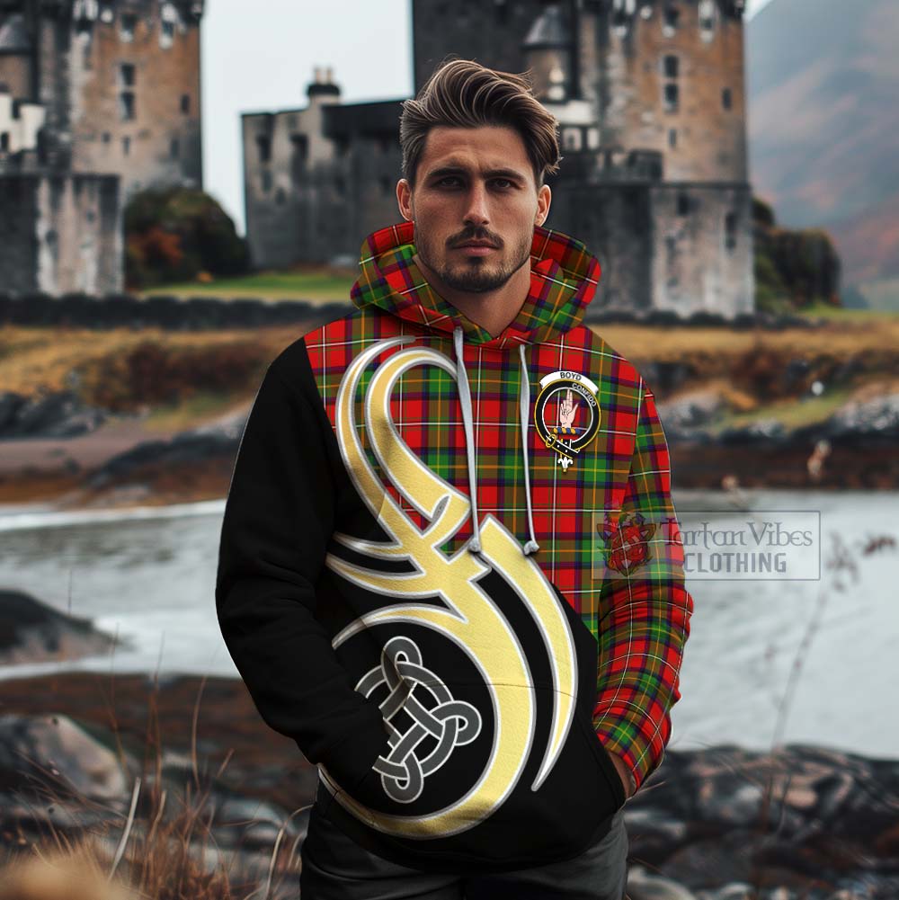 Tartan Vibes Clothing Boyd Tartan Cotton Hoodie with Family Crest and Celtic Symbol Style