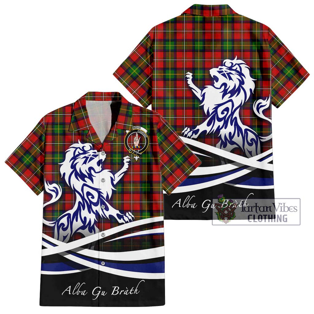 Boyd Tartan Short Sleeve Button Shirt with Alba Gu Brath Regal Lion Emblem Kid - Tartanvibesclothing Shop