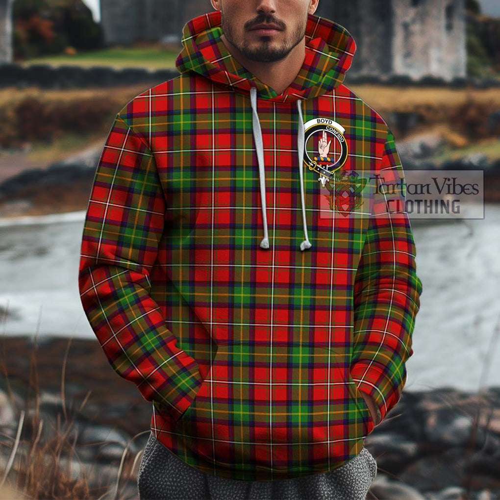 Boyd Tartan Cotton Hoodie with Family Crest Pullover Hoodie XS - Tartan Vibes Clothing