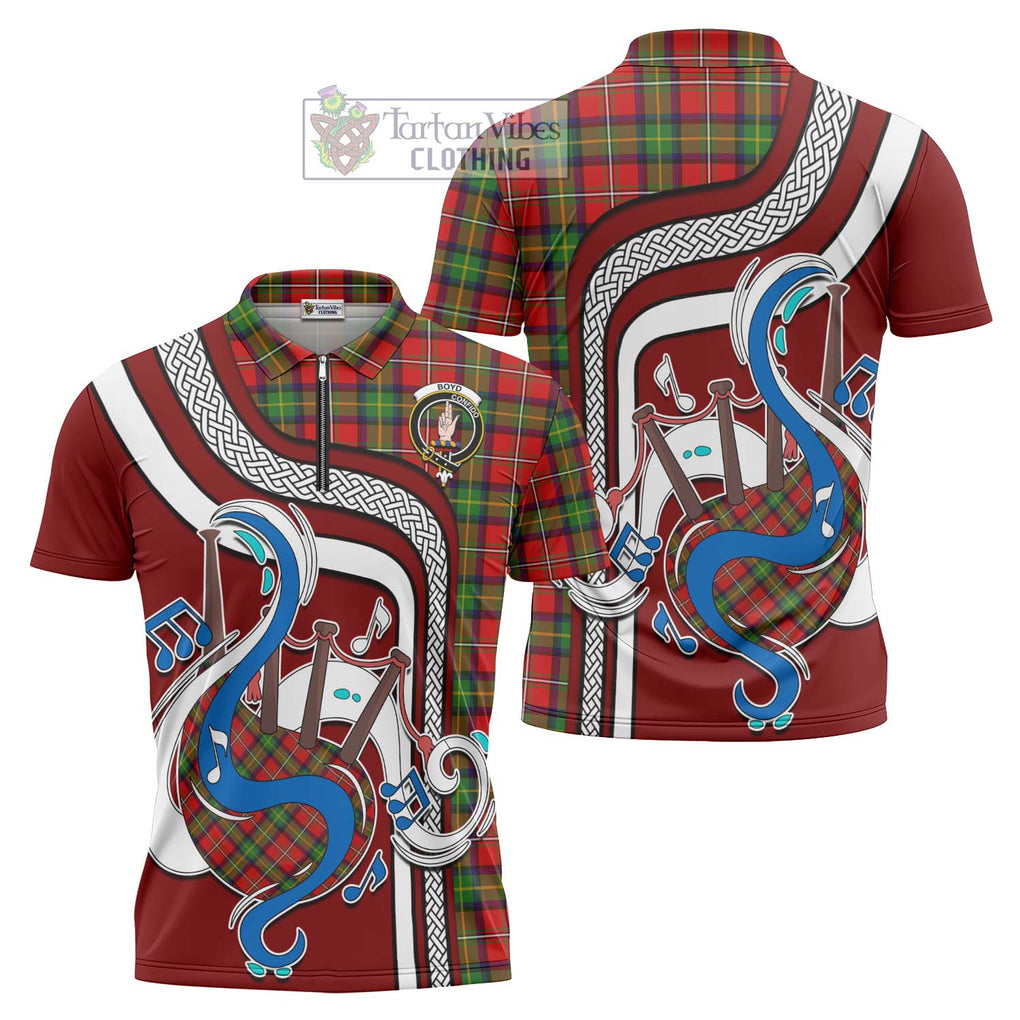 Boyd Tartan Zipper Polo Shirt with Epic Bagpipe Style Unisex - Tartanvibesclothing Shop