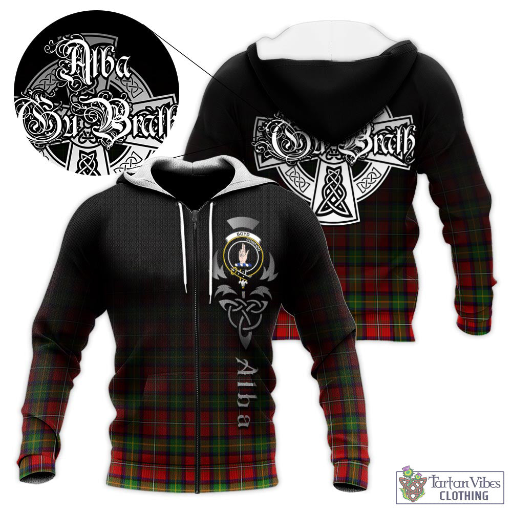 Tartan Vibes Clothing Boyd Modern Tartan Knitted Hoodie Featuring Alba Gu Brath Family Crest Celtic Inspired