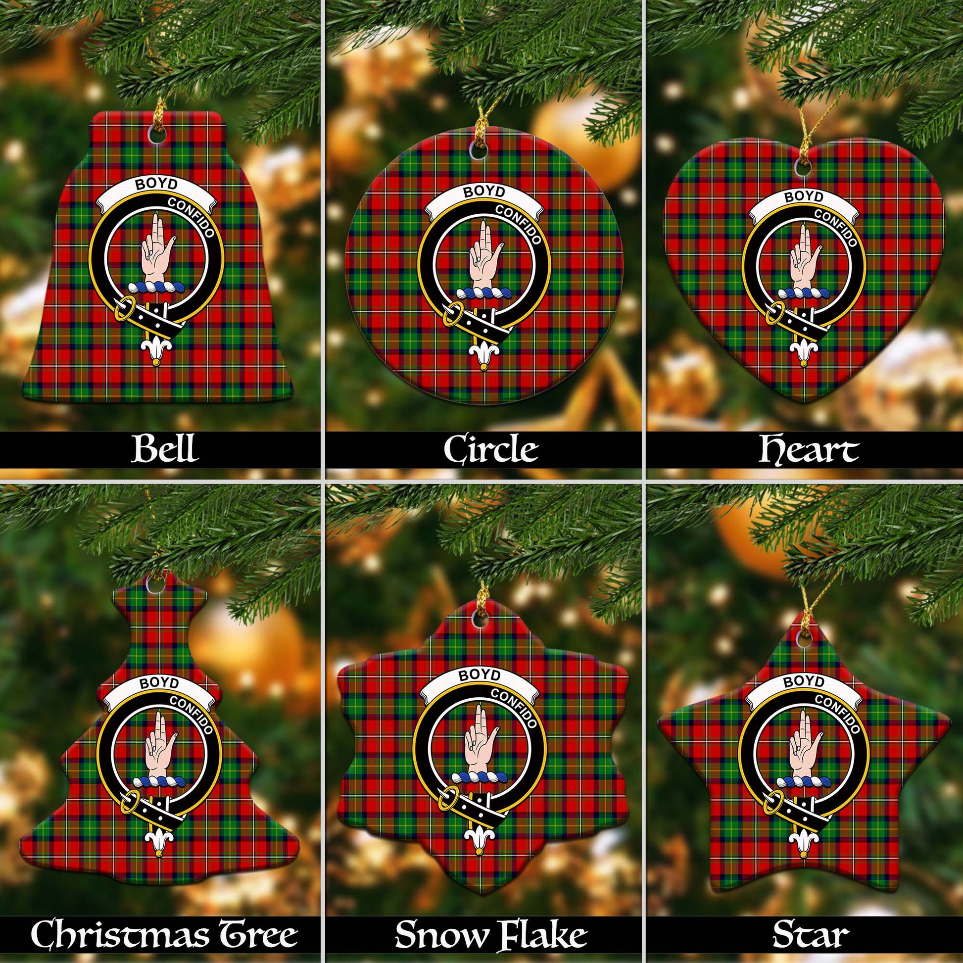 Boyd Modern Tartan Christmas Ornaments with Family Crest Ceramic Bell Pack 1: ornament * 1 piece - Tartanvibesclothing