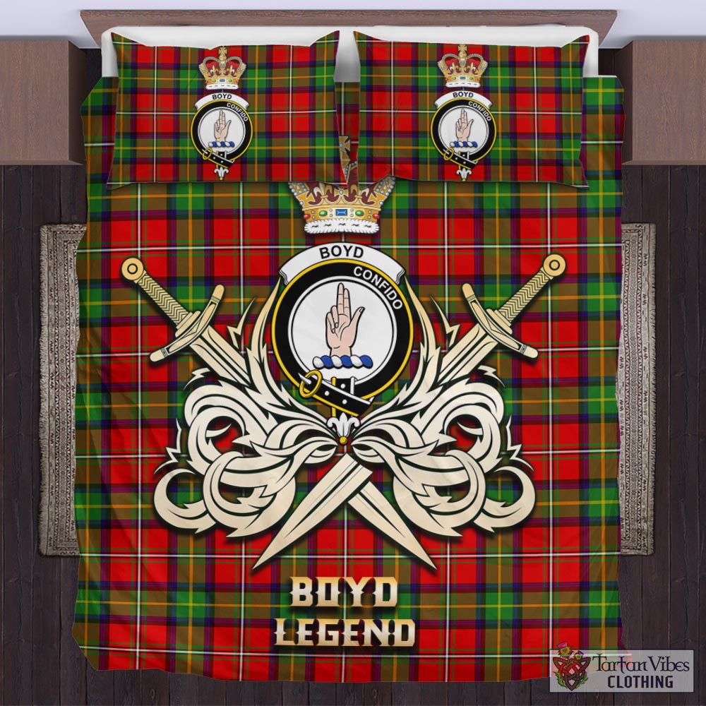 Tartan Vibes Clothing Boyd Modern Tartan Bedding Set with Clan Crest and the Golden Sword of Courageous Legacy