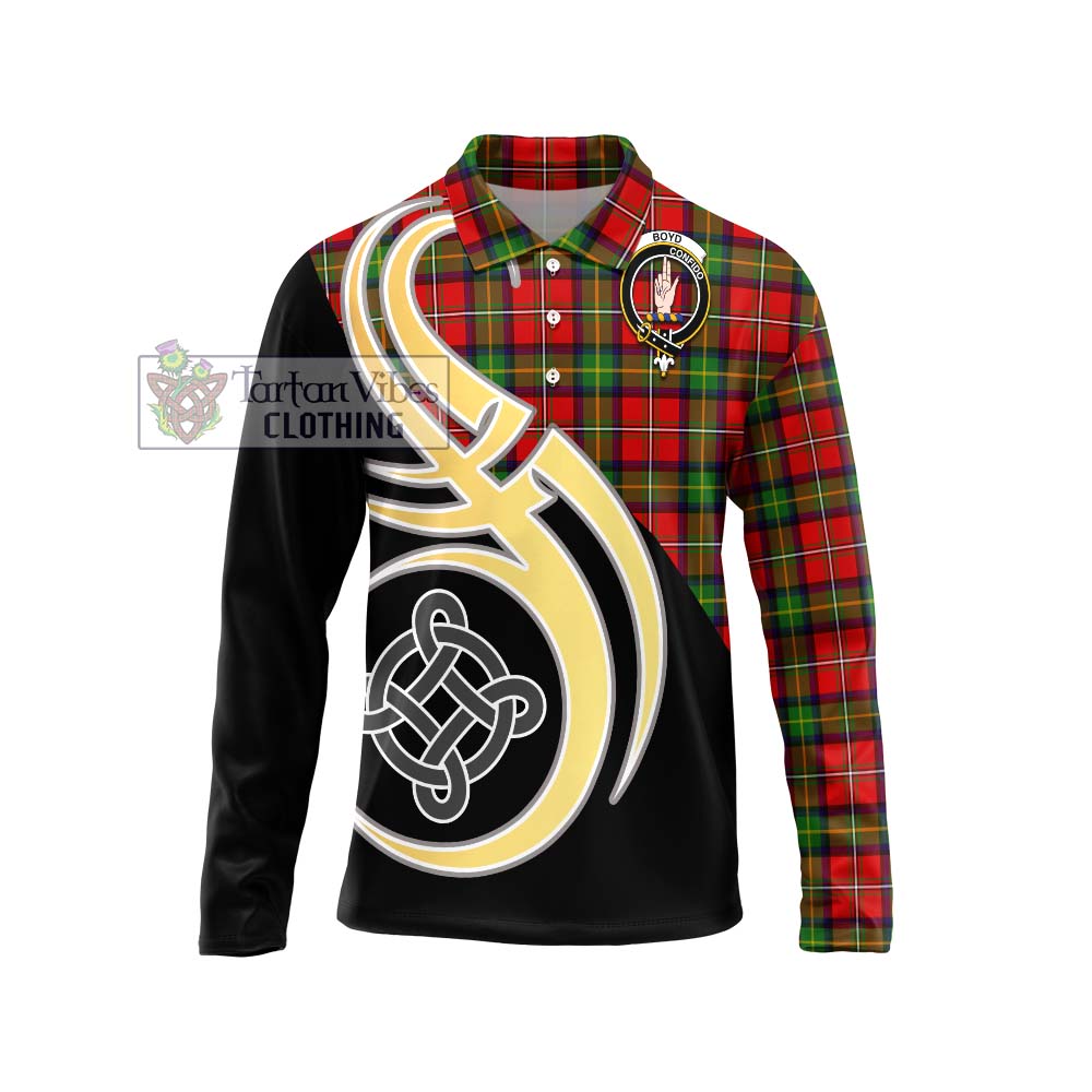 Boyd Tartan Long Sleeve Polo Shirt with Family Crest and Celtic Symbol Style Unisex - Tartan Vibes Clothing