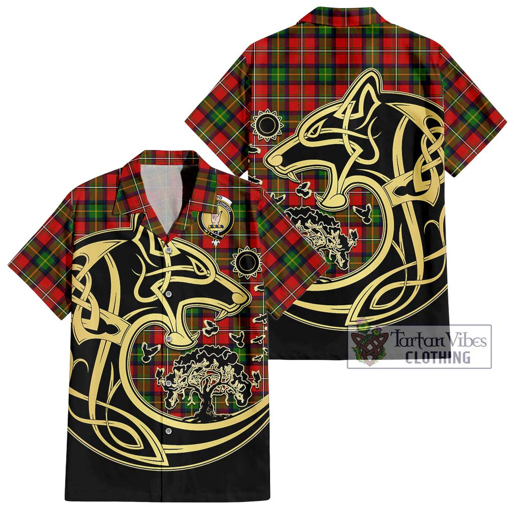 Boyd Tartan Short Sleeve Button Shirt with Family Crest Celtic Wolf Style Kid - Tartan Vibes Clothing