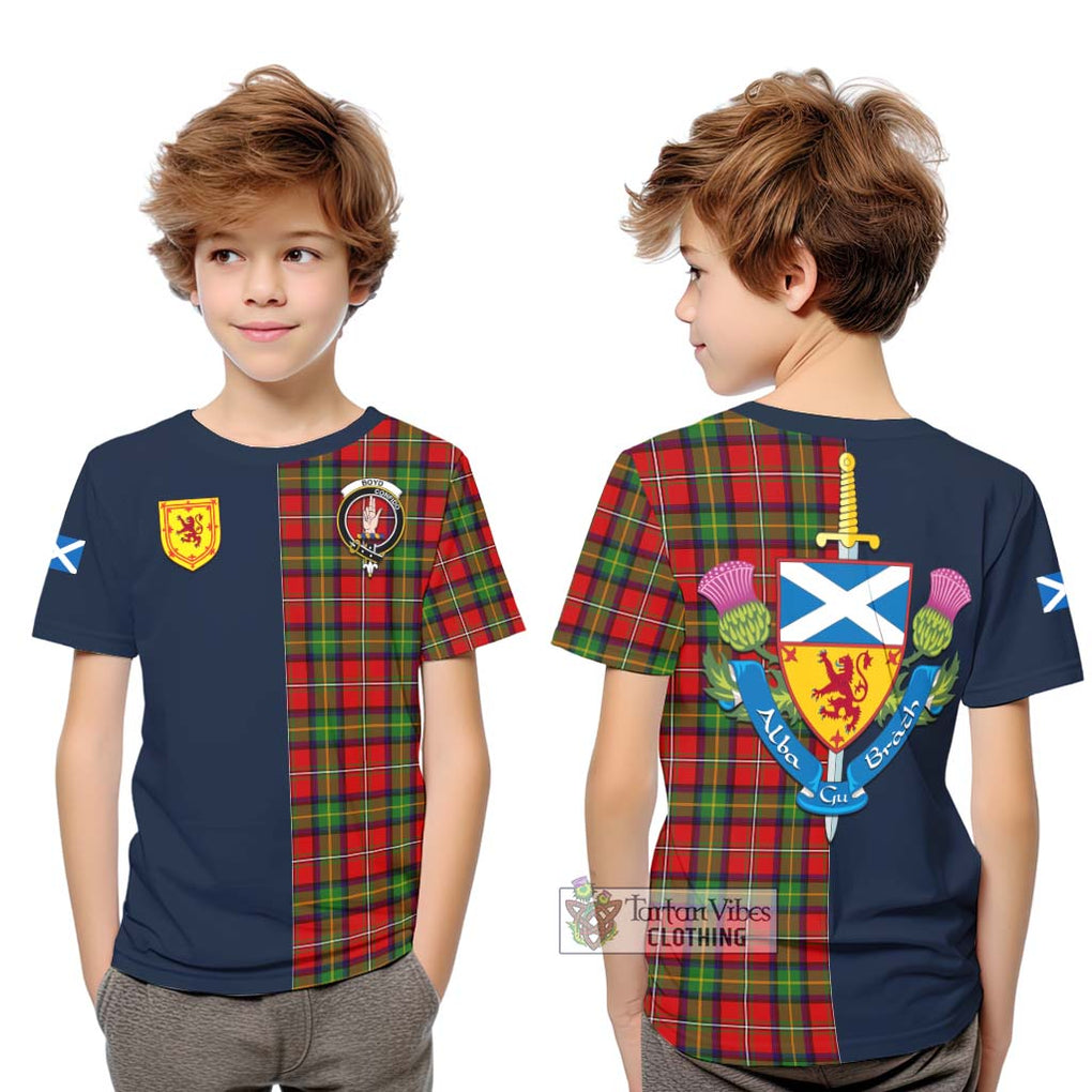 Tartan Vibes Clothing Boyd Modern Tartan Kid T-Shirt with Scottish Lion Royal Arm Half Style