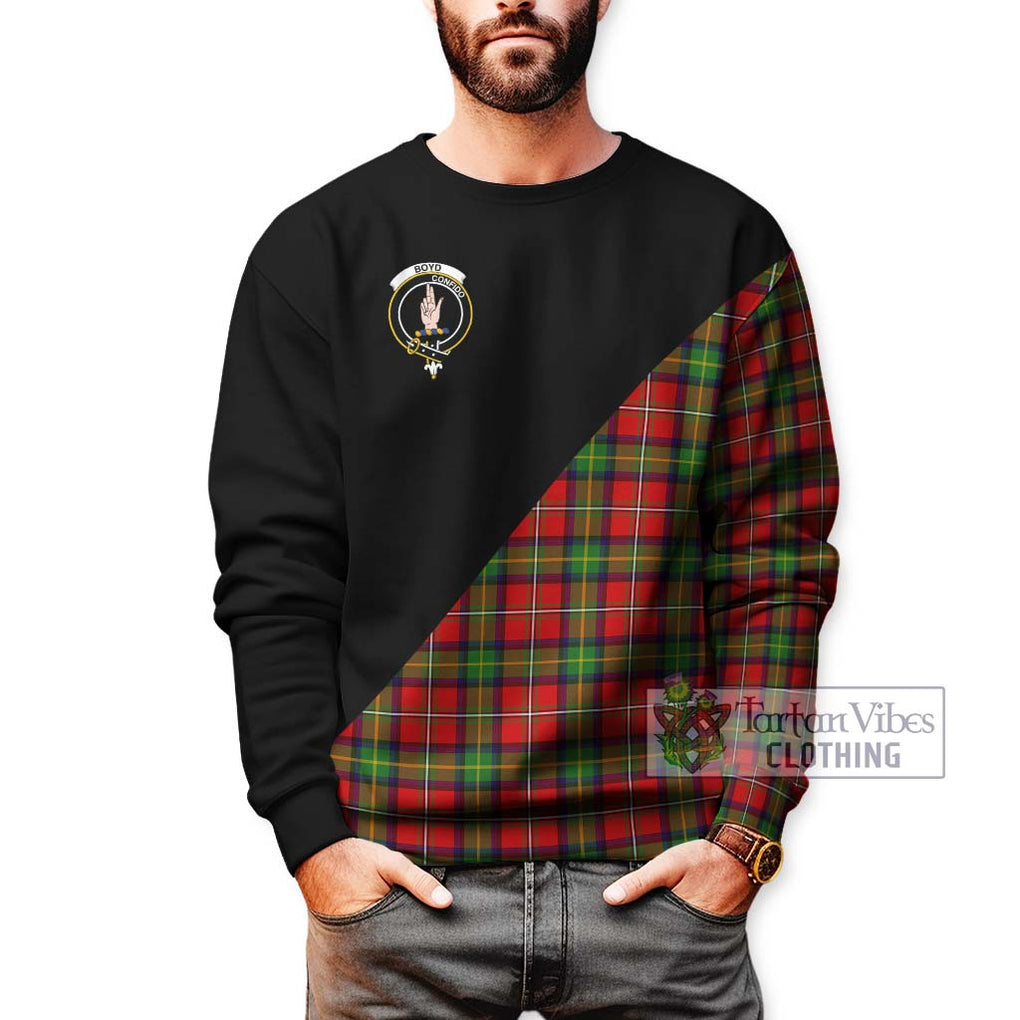 Boyd Tartan Sweatshirt with Family Crest and Military Logo Style Unisex - Tartanvibesclothing Shop