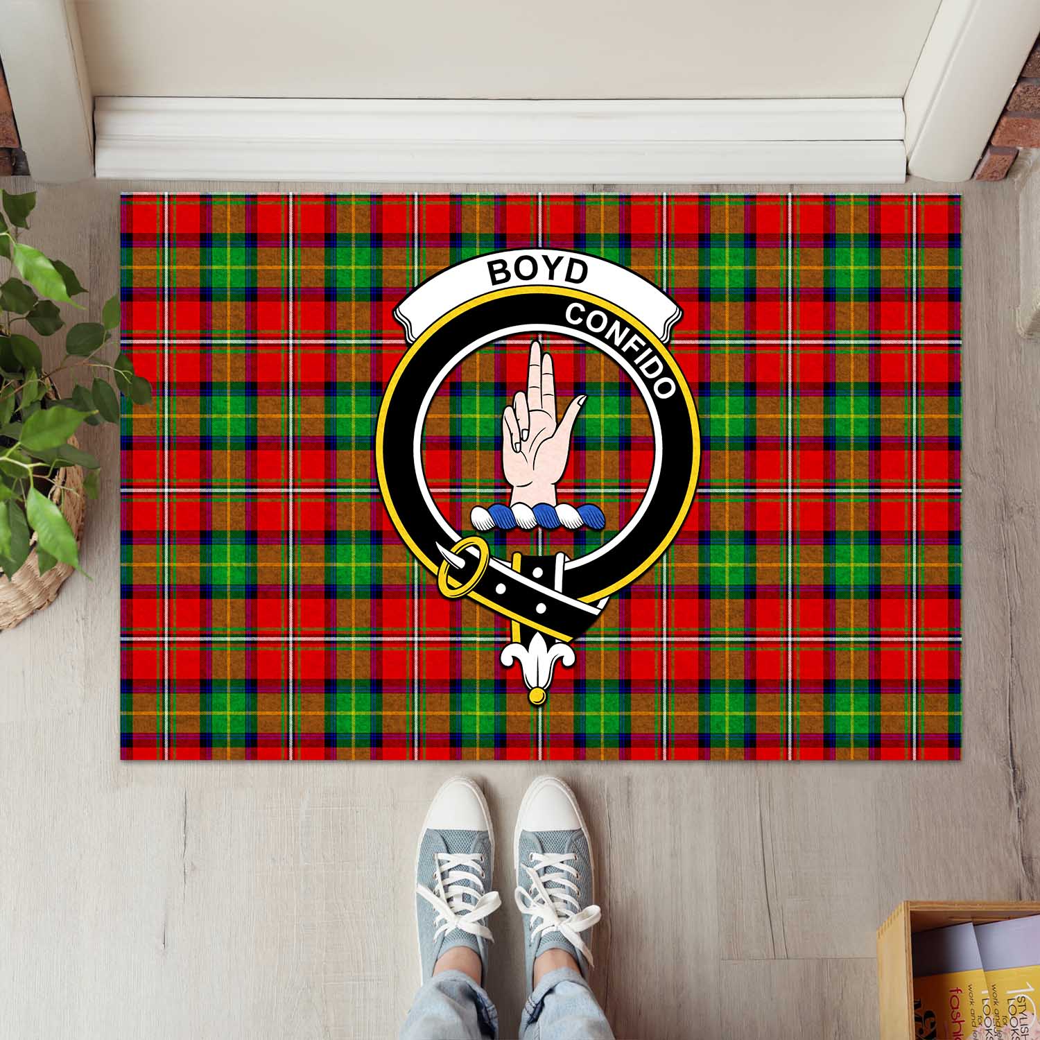 Boyd Modern Tartan Door Mat with Family Crest - Tartanvibesclothing