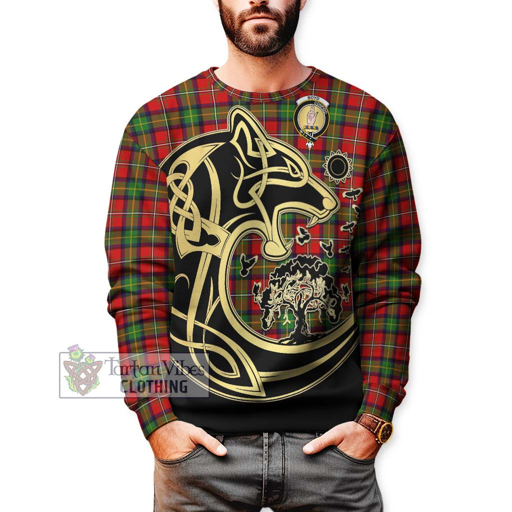 Boyd Tartan Sweatshirt with Family Crest Celtic Wolf Style Unisex - Tartan Vibes Clothing