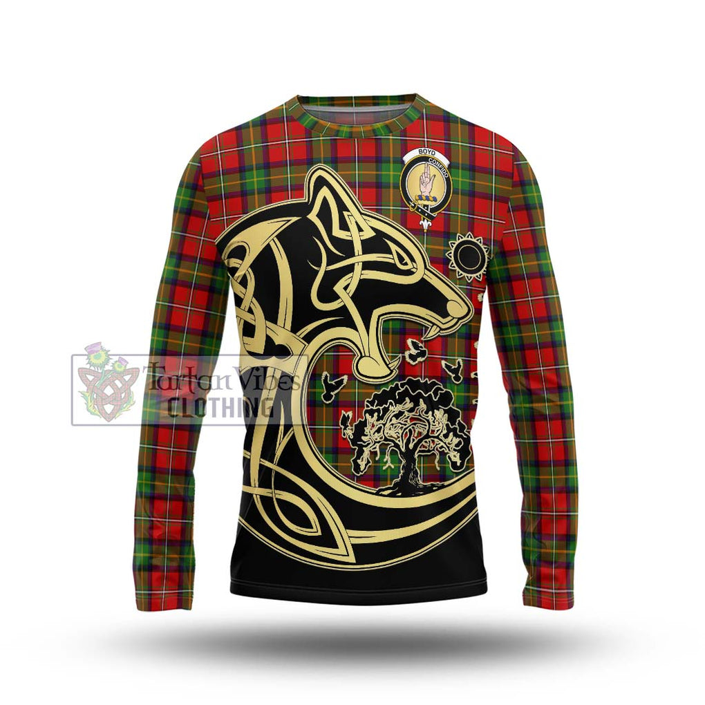 Boyd Tartan Long Sleeve T-Shirt with Family Crest Celtic Wolf Style Unisex - Tartan Vibes Clothing