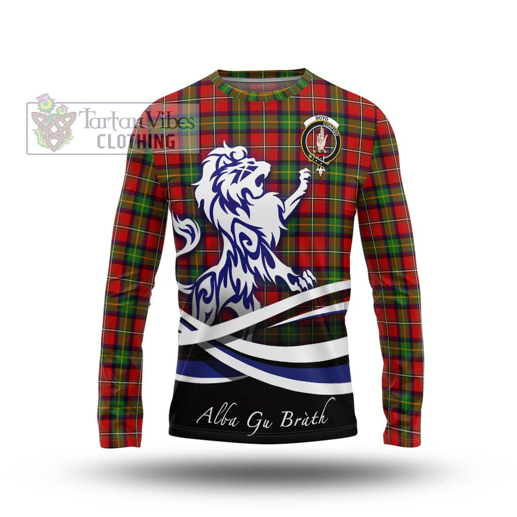 Boyd Tartan Long Sleeve T-Shirt with Alba Gu Brath Regal Lion Emblem Unisex - Tartanvibesclothing Shop