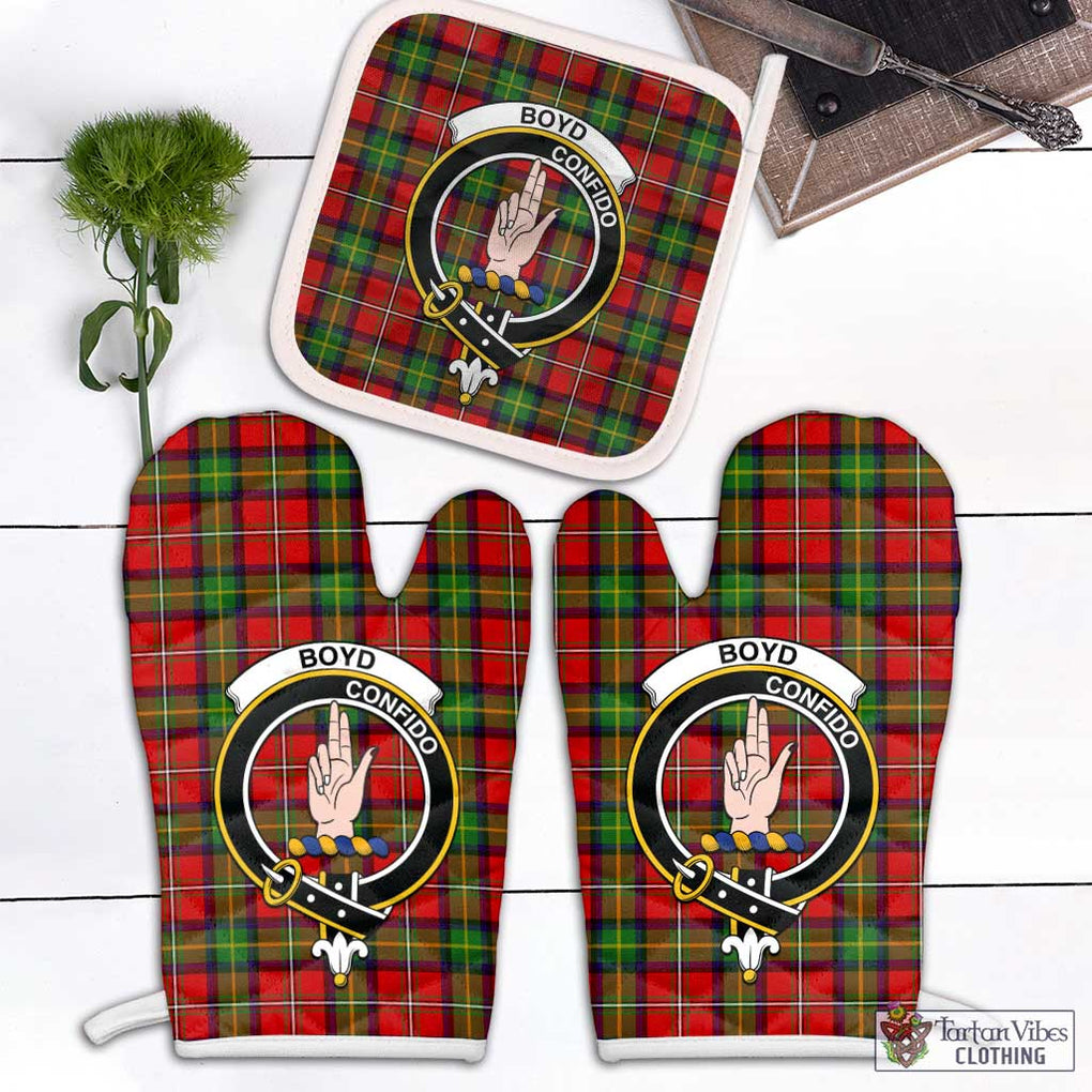Boyd Tartan Combo Oven Mitt & Pot-Holder with Family Crest White - Tartan Vibes Clothing