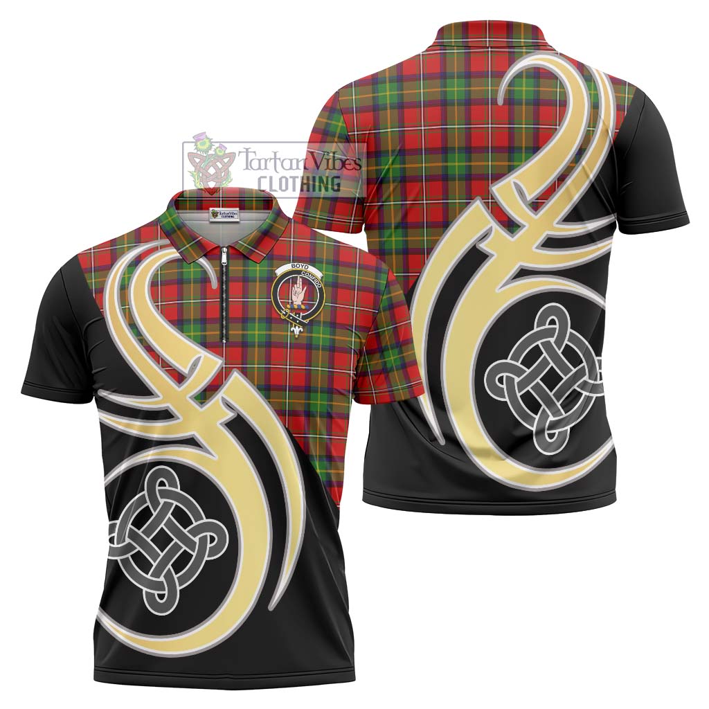 Tartan Vibes Clothing Boyd Modern Tartan Zipper Polo Shirt with Family Crest and Celtic Symbol Style