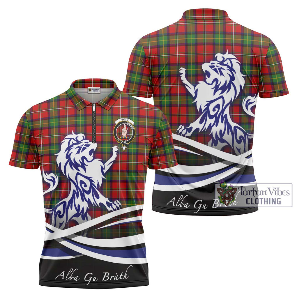 Boyd Tartan Zipper Polo Shirt with Alba Gu Brath Regal Lion Emblem Unisex - Tartanvibesclothing Shop