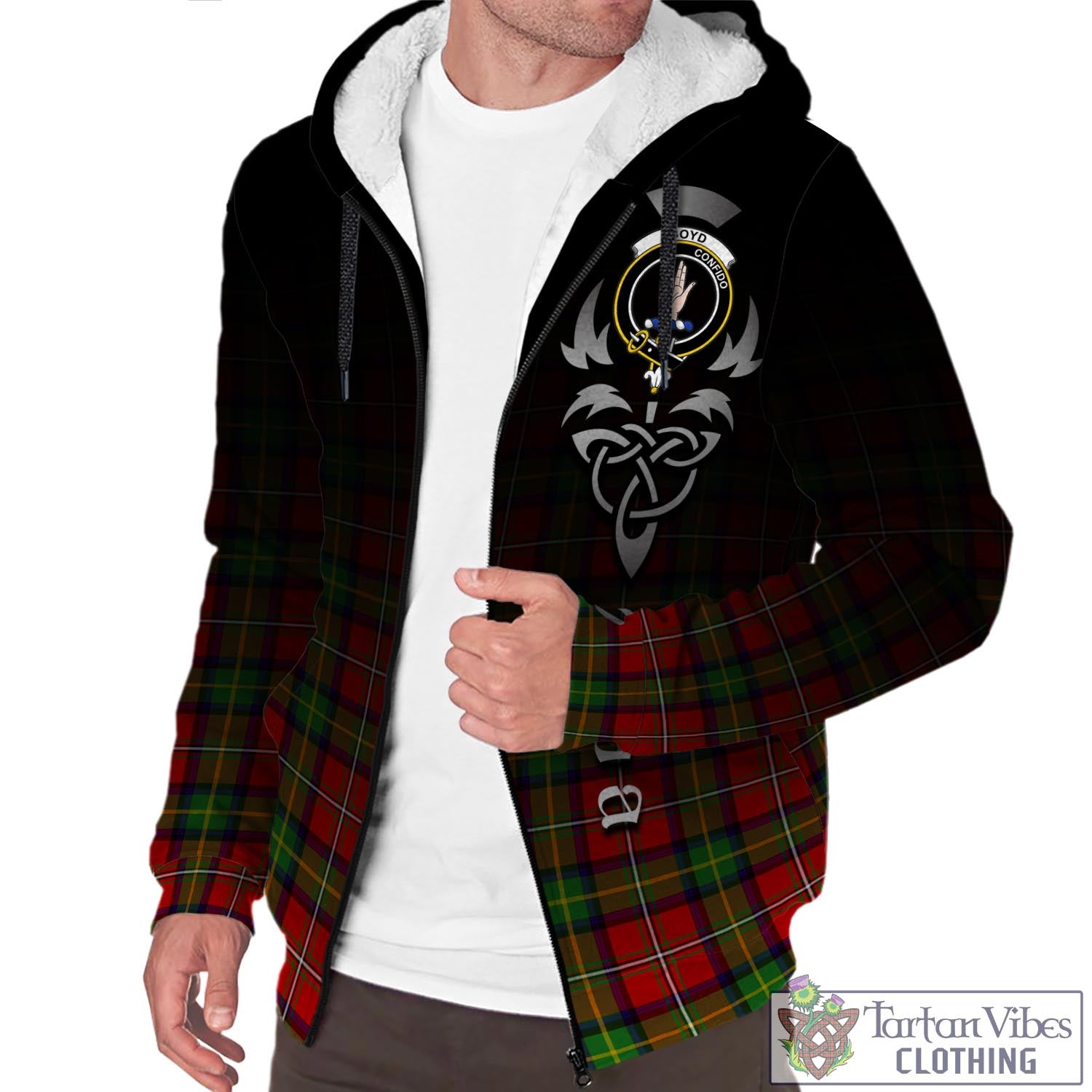 Tartan Vibes Clothing Boyd Modern Tartan Sherpa Hoodie Featuring Alba Gu Brath Family Crest Celtic Inspired