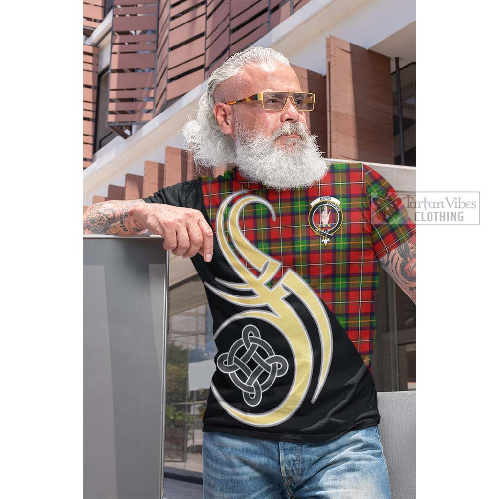 Tartan Vibes Clothing Boyd Modern Tartan Cotton T-shirt with Family Crest and Celtic Symbol Style