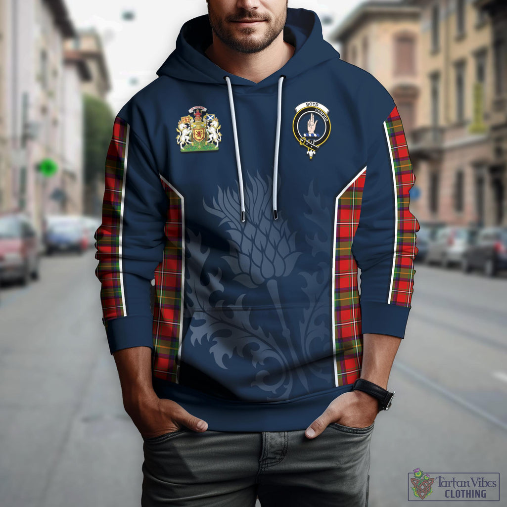 Tartan Vibes Clothing Boyd Modern Tartan Hoodie with Family Crest and Scottish Thistle Vibes Sport Style