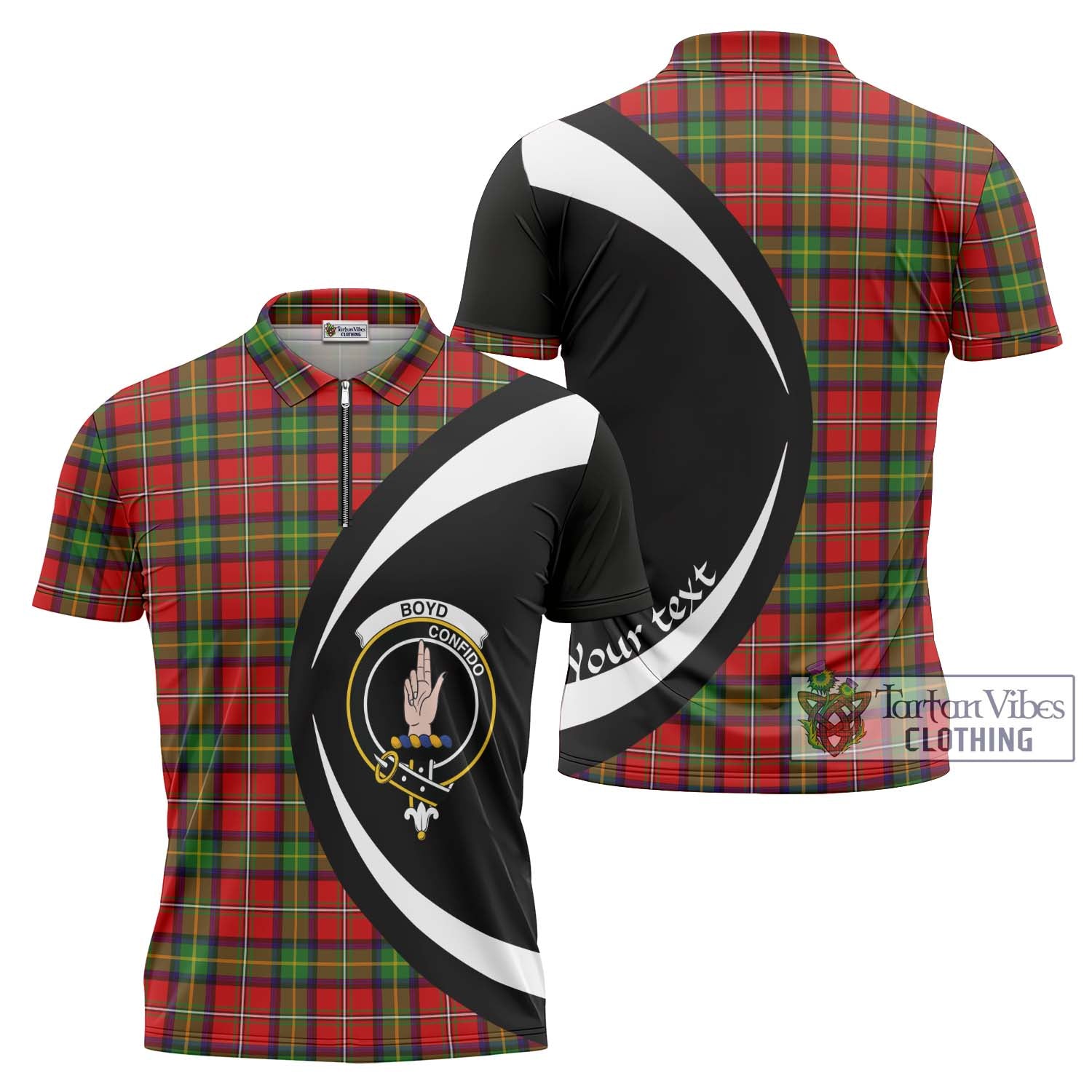 Tartan Vibes Clothing Boyd Modern Tartan Zipper Polo Shirt with Family Crest Circle Style