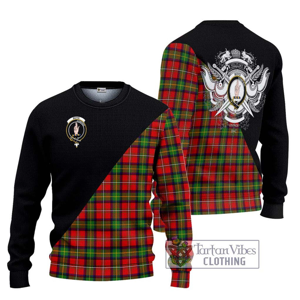 Boyd Tartan Knitted Sweater with Family Crest and Military Logo Style Unisex - Tartanvibesclothing Shop